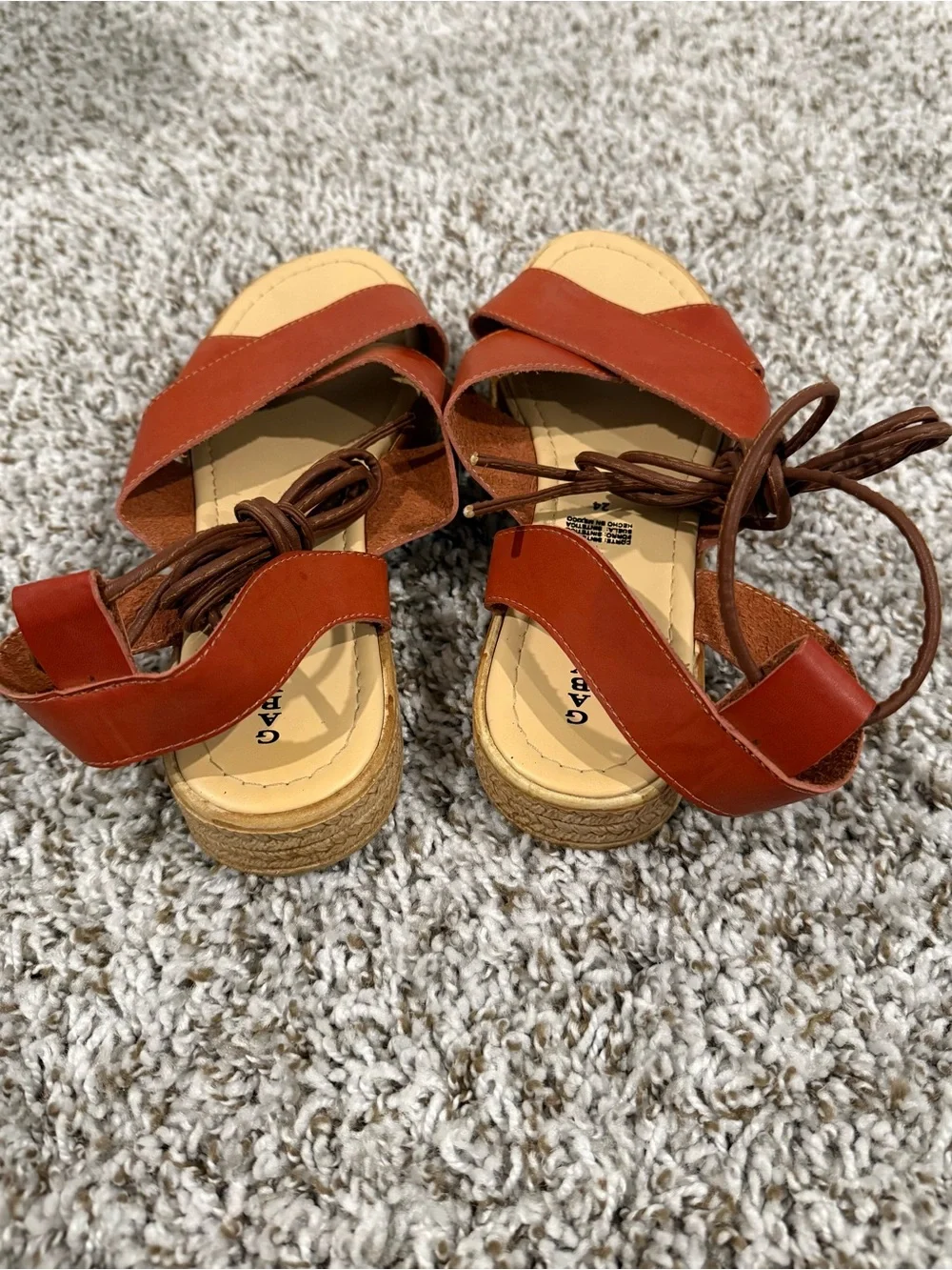 Tan Leather Espadrille Platform Sandals with Ankle Tie